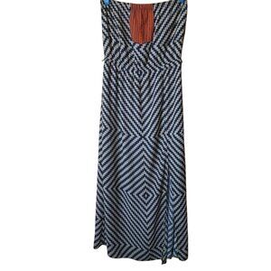 THML Women's Large Sleeveless Strapless Chevron Print Maxi Dress With Slit Boho